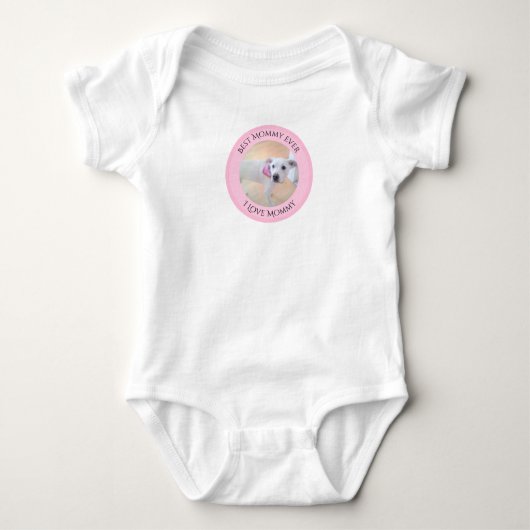 Witte puppy dog met zoet gezicht en ogen Roze Romper (Voorkant)