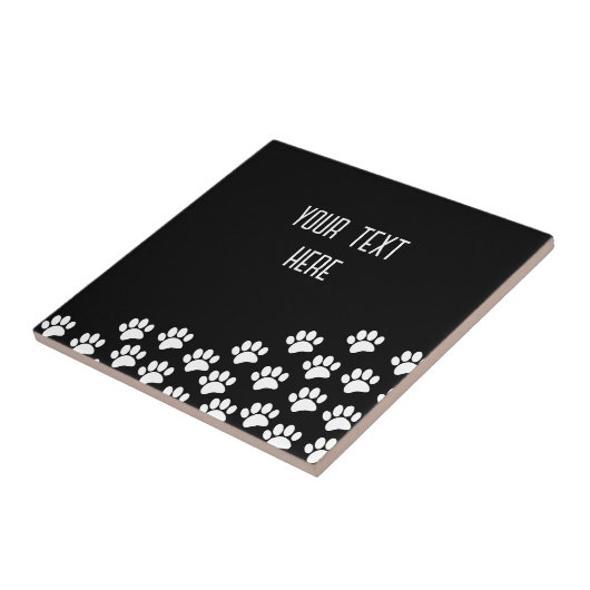 Witte Puppy Paw afdrukken met aangepaste tekst zwa Tegeltje (Zijkant)