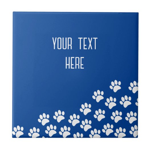 Witte Puppy Paw Prints met aangepaste tekst blauw Tegeltje (Voorkant)