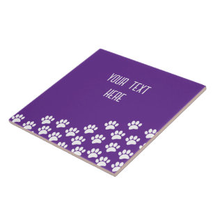 Witte Puppy Paw Prints met aangepaste tekst Paarse Tegeltje