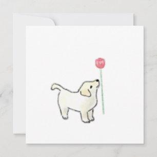 Witte Puppy Snuffelt aan Roze Bloem Kaart