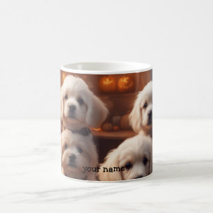Witte puppy's in de keuken met Halloween Koffiemok