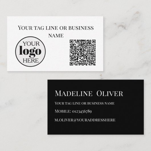 Witte QR Code Logo Eenvoudig Zwart Visitekaartje (Voorkant / Achterkant)