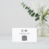 Witte QR-code monogram minimalistisch Visitekaartje (Staand voorkant)