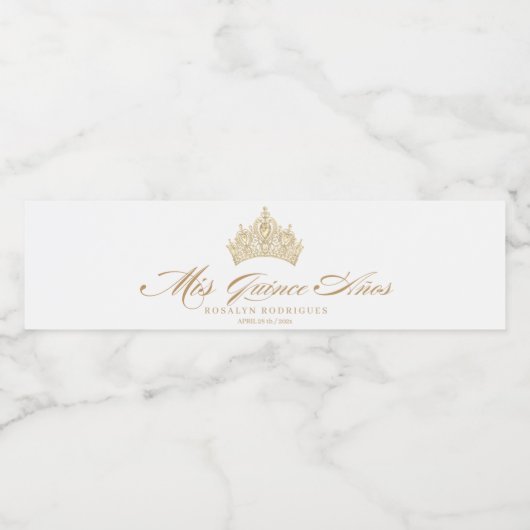 Witte Quinceanera Gouden Elegante Tiara Waterfles Etiket (Enkel label)