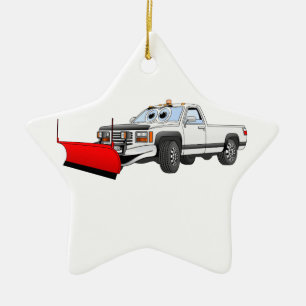 Witte R Pick Up Sneeuwploeg Cartoon Keramisch Ornament