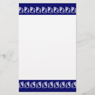 Witte racezeilboten op blauwe briefpapier