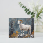 Witte Ram op de besneeuwde berg Briefkaart (Staand voorkant)