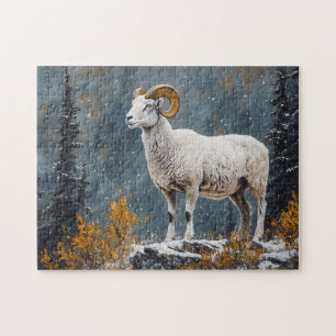 Witte Ram op de besneeuwde berg Legpuzzel