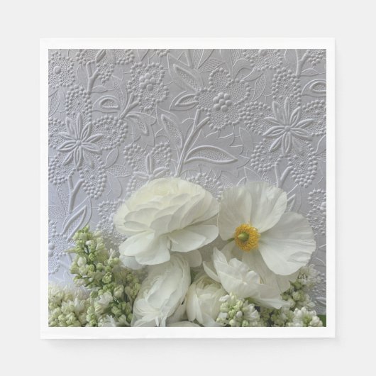 Witte ranunculus en lijnen met tekstruimte wodin servet (Voorkant)