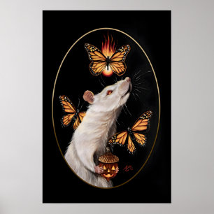 Witte Rat met Monarchvlinders Gotisch Huis Poster