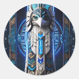 Witte Raven Blauwe Totem Ronde Sticker