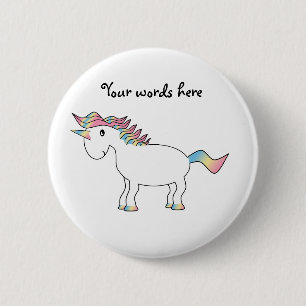 Witte regenboogeenhoorn ronde button 5,7 cm