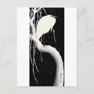Witte reiger op besneeuwde wilg, Ohara Koson Briefkaart