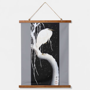 Witte reiger op besneeuwde wilg, Ohara Koson Hangend Wandkleed