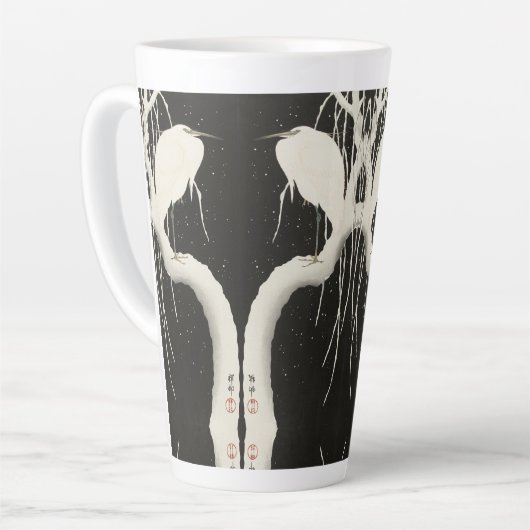 Witte reiger vogelsneeuw winter  illustratie latte mok (Linkerhoek)