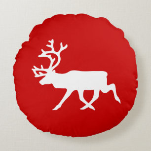 Witte rendier / kariboesilhouet rond kussen