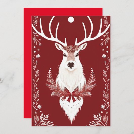 Witte rendier platte kerstkaart (Voorkant / Achterkant)