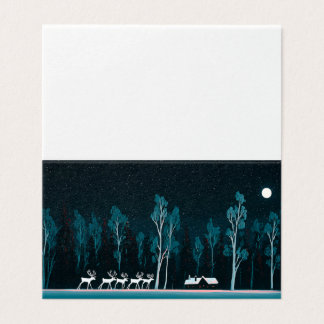 Witte rendieren, besneeuwde hut, maanverlichte nac kaart