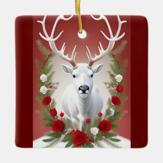 Witte rendiervis keramisch ornament (Voorkant)