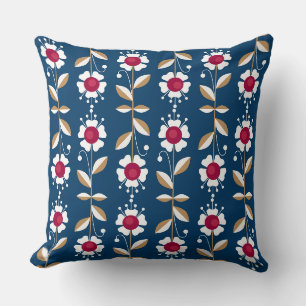 Witte retro bloemen op een donkerblauwe achtergron kussen