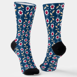 Witte retro bloemen op een donkerblauwe achtergron sokken