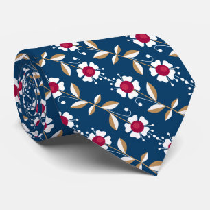 Witte retro bloemen op een donkerblauwe achtergron stropdas