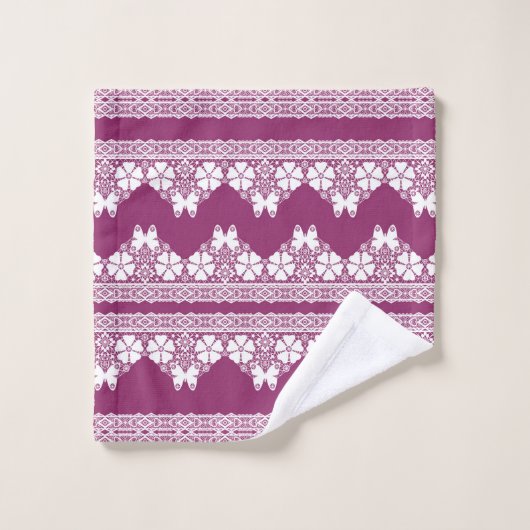 Witte Retro Kant vlinders Bourgondië Bad Handdoek (Wasdoekje)