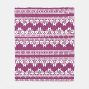 Witte Retro Kant vlinders Bourgondië Fleece Deken