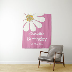 Witte Retro Moderne Madeliefjes Bloem Aangepaste V Wandkleed