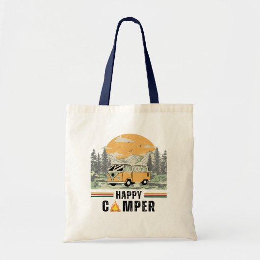 Witte Retro Mountain Adventure Camper Van Tote Bag (Voorkant)