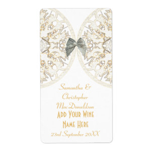 Witte reuzenpapercut damask trouwwijn fles etiket