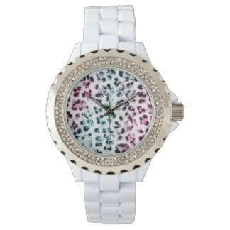 Witte Rhinestone Luipaard Print Horloge