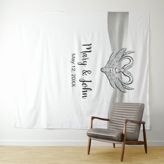 Witte Ribbon Zilveren Zwanen Huwelijksachtergrond Wandkleed (In Situ (horizontaal))