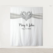Witte Ribbon Zilveren Zwanen Huwelijksachtergrond Wandkleed (Voorkant)