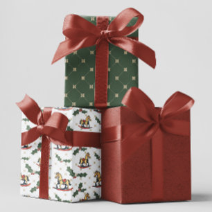 Witte Rocking Horse Holly Christmas Inpakpapier Vel