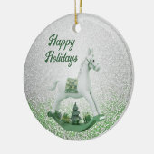 Witte Rocking Paard Groene Kerstvakantie Keramisch Ornament (Links)