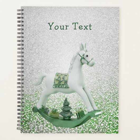 Witte Rocking Paard Groene Kerstvakantie Planner (Voorkant)