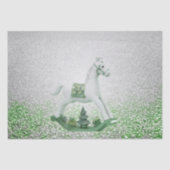 Witte Rocking Paard Groene Kerstvakantie Tissuepapier (Voorkant)