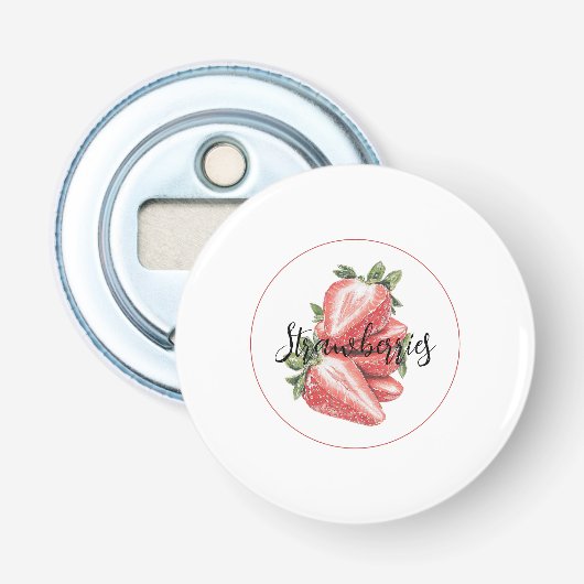 Witte Rode Aardbeien Fruit   Button Flesopener (Voorkant)