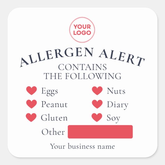 Witte Rode Allergie Alert Bakery Cake Food Sticker (Voorkant)