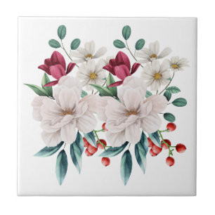 Witte Rode Bloemen Bloemstuk Keuken Badkamer Verbo Tegeltje