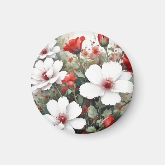 Witte & Rode Bloemen Elegante Aquarel Magneet (Voorkant)