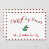 Witte, rode en groene gepersonaliseerde kerstkaart (Voorkant / Achterkant)