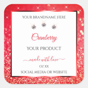 Witte rode glazen sterren Productverpakkingsetiket Vierkante Sticker