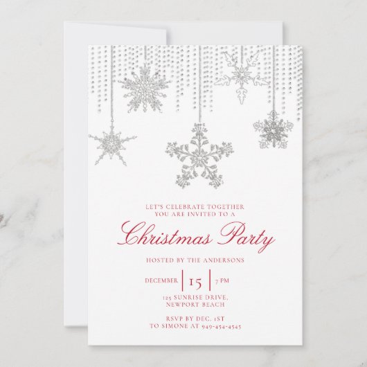 Witte Rode Glitter Drip Sparkle Sneeuwvlok Kerstmi Kaart (Voorkant)