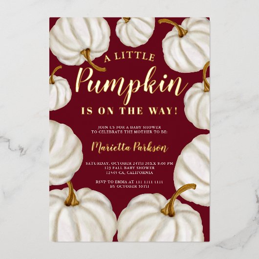 Witte rode herfst baby shower folie uitnodiging (Voorkant)