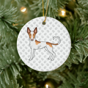 Witte & Rode Ibizan Hound Gladde Vacht Hond En Poo Keramisch Ornament