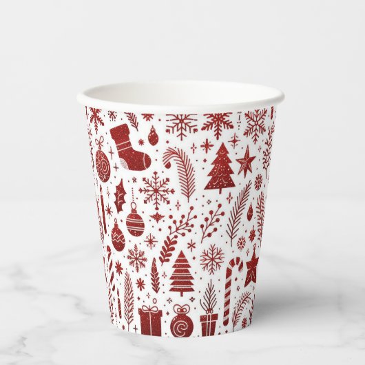 Witte Rode Kerst Papieren Kopjes Papieren Bekers (Voorkant)
