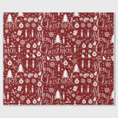 Witte Rode Kerst Theme Patroon Cadeaupapier (Vlak)